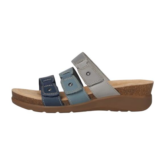 As Is Clarks Women\'s Calenne Lily Leather Wedge Slip On Sandals Blue Multi Size 7 W